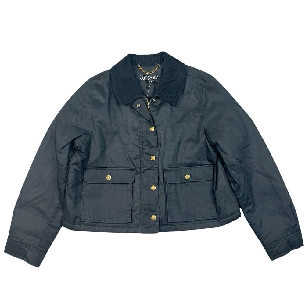 J Crew Barn Jacket Cropped WMNS XS Black Ripstop Cotton Corduroy Primaloft CN056 - Picture 2 of 16
